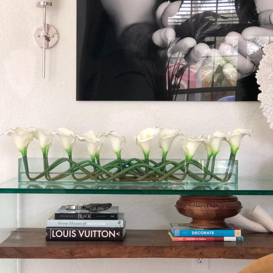Weiß Callas   Glas Plate Pflanzgefäß ·