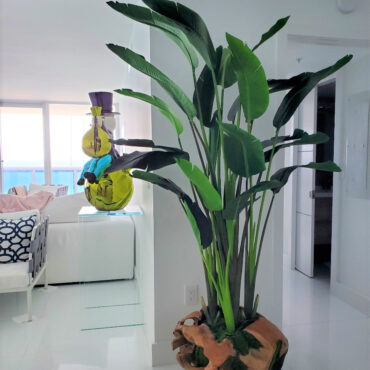 Groß Paradiesvogelblume im Groß Teak Vessel