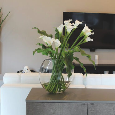 Weiß Calla Lilies in der Moon Vase