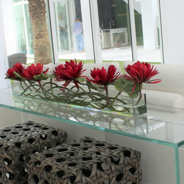 Rot Water Lilies · ca. 48 cm Glas Plate Pflanzgefäß